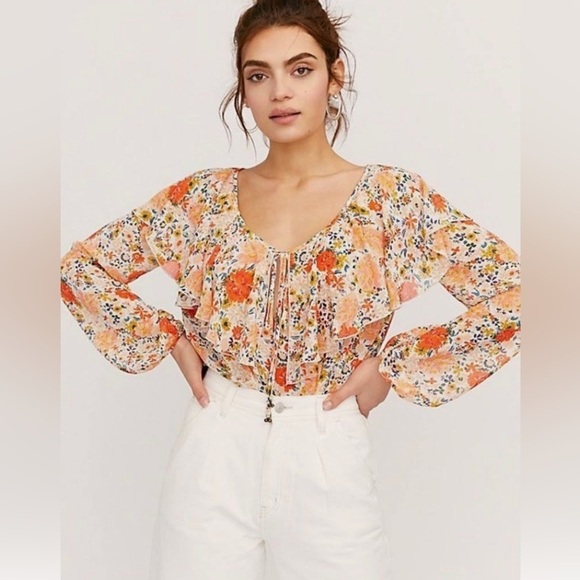 Free People Tops - Free People Ivory And Coral Say It To Me Floral Body Suit